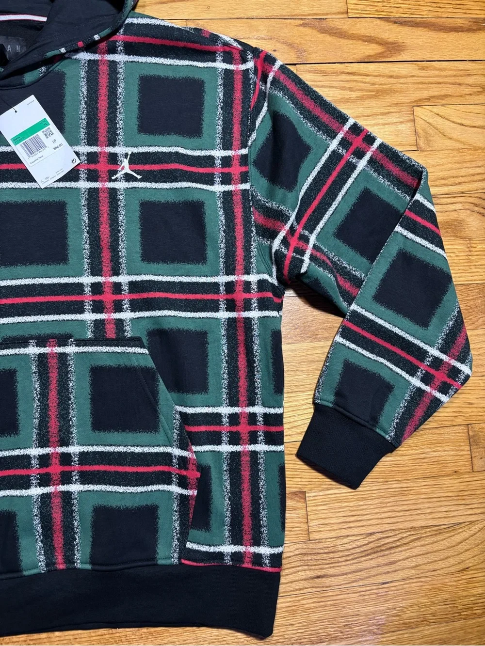 Jordan Essentials Plaid Holiday Fleece Pullover Hoodie Men’s Sz XL NEW!